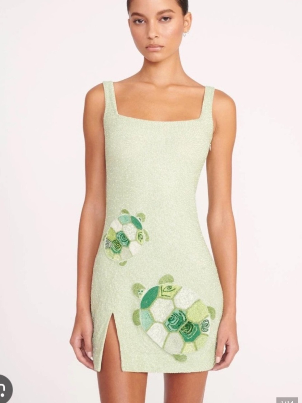 STAUD Coastal Vacation Beaded Turtle Mini Dress Green Embellished XS Brand New